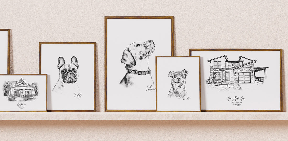 black and white custom house pet portraits