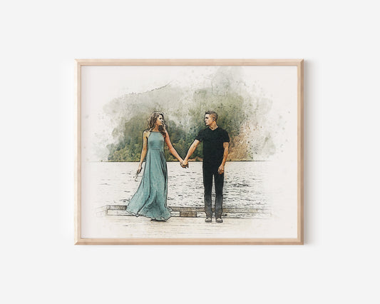 Custom Portrait, Anniversary Gifts, Painting from Photo, Personalized, Couple Portrait, Wedding Gift, Gift for Him, 2nd Anniversary Gift