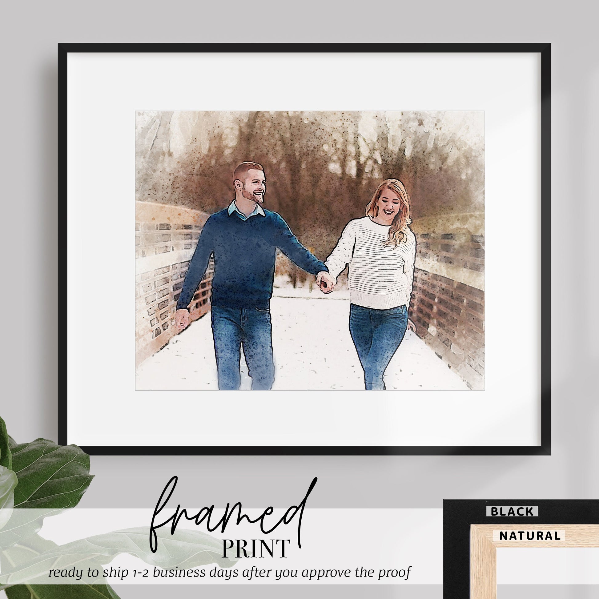 Custom Portrait, Anniversary Gifts, Painting from Photo, Personalized, Couple Portrait, Wedding Gift, Gift for Him, 2nd Anniversary Gift